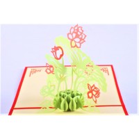 Handmade 3d Pop Up Popup Chinese Lotus Flower Lake Garden Farmhouse Birthday Valentines Day Mother's Day Father's Wedding Anniversary Card